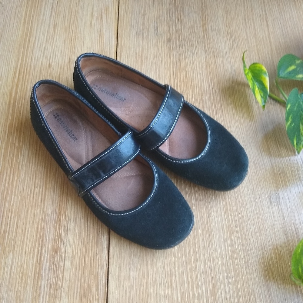 Naturalizer black suede Mary Jane flats